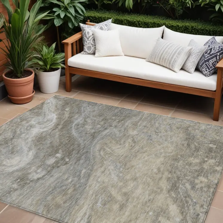 5' X 8' Taupe Beige And Ivory Abstract Washable Indoor Outdoor Area Rug