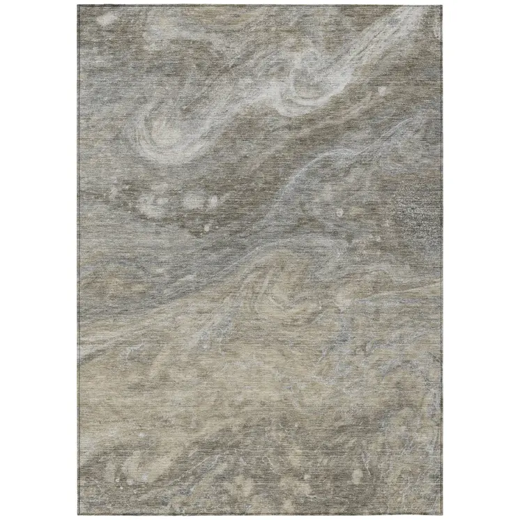 5' X 8' Taupe Beige And Ivory Abstract Washable Indoor Outdoor Area Rug