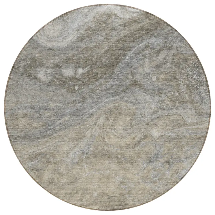 8' Taupe Beige And Ivory Round Abstract Washable Indoor Outdoor Area Rug
