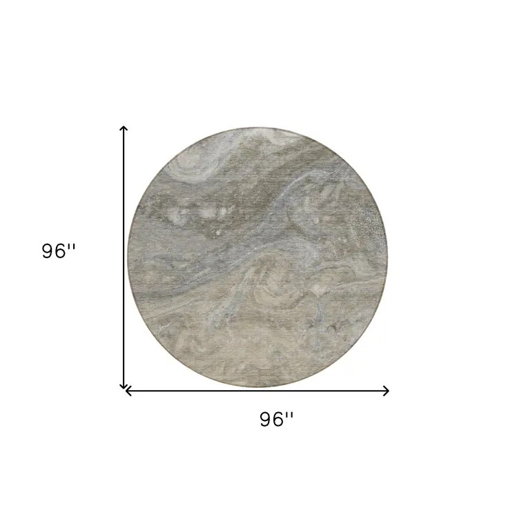 8' Taupe Beige And Ivory Round Abstract Washable Indoor Outdoor Area Rug