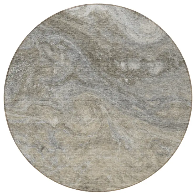 8' Taupe Beige And Ivory Round Abstract Washable Indoor Outdoor Area Rug
