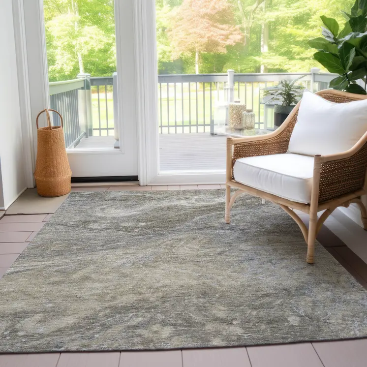 9' X 12' Taupe Beige And Ivory Abstract Washable Indoor Outdoor Area Rug