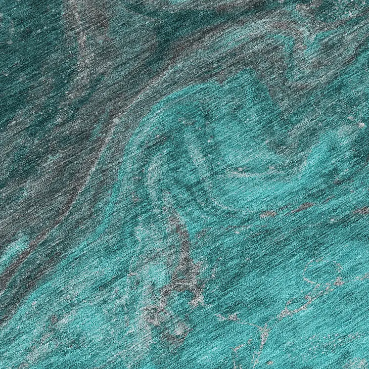 8' Teal Blue Aqua And Gray Round Abstract Washable Indoor Outdoor Area Rug