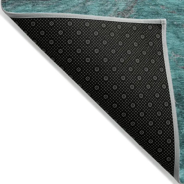 8' X 10' Teal Blue Aqua And Gray Abstract Washable Indoor Outdoor Area Rug