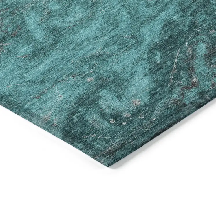 8' X 10' Teal Blue Aqua And Gray Abstract Washable Indoor Outdoor Area Rug