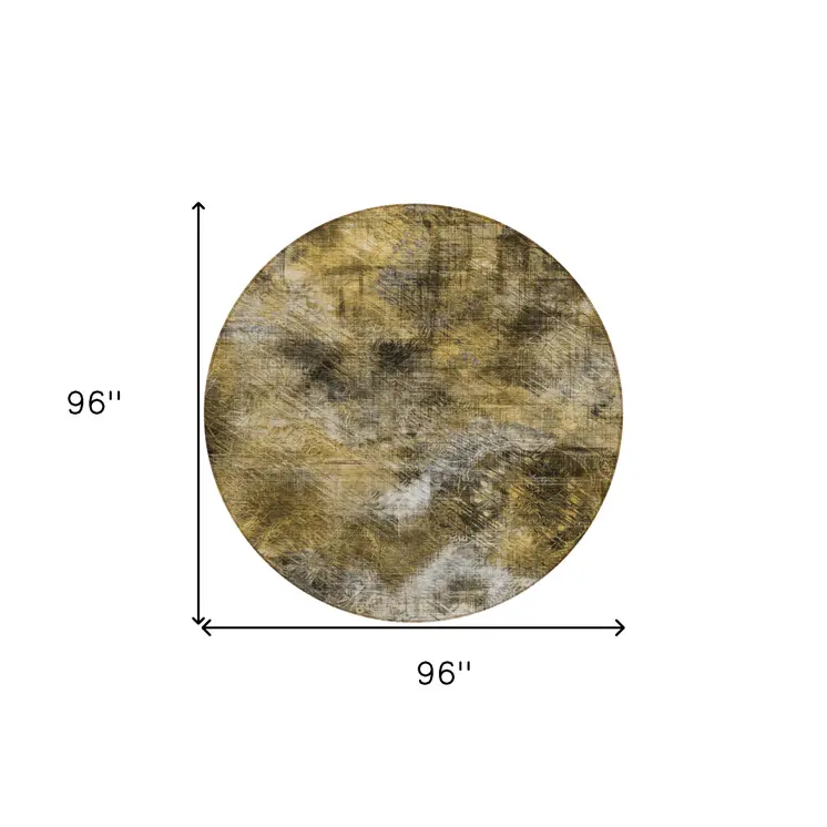 8' Brown Beige And Gold Round Abstract Washable Indoor Outdoor Area Rug