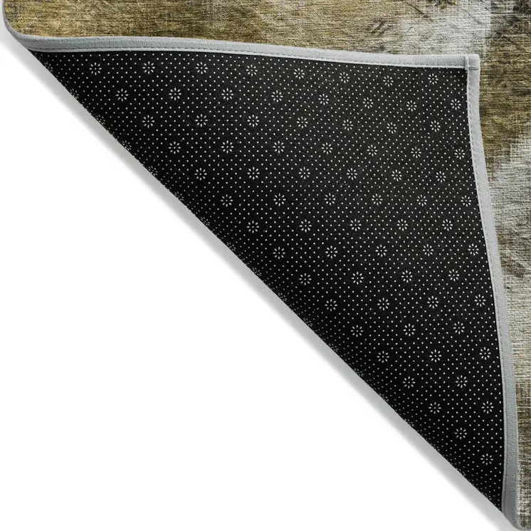 9' X 12' Brown Beige And Gold Abstract Washable Indoor Outdoor Area Rug