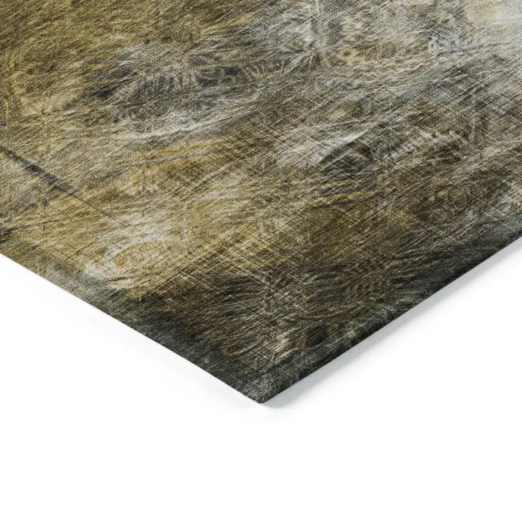 9' X 12' Brown Beige And Gold Abstract Washable Indoor Outdoor Area Rug