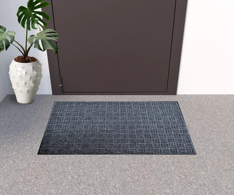 24" X 36" Gray Synthetic Fiber Abstract Outdoor Door Mat