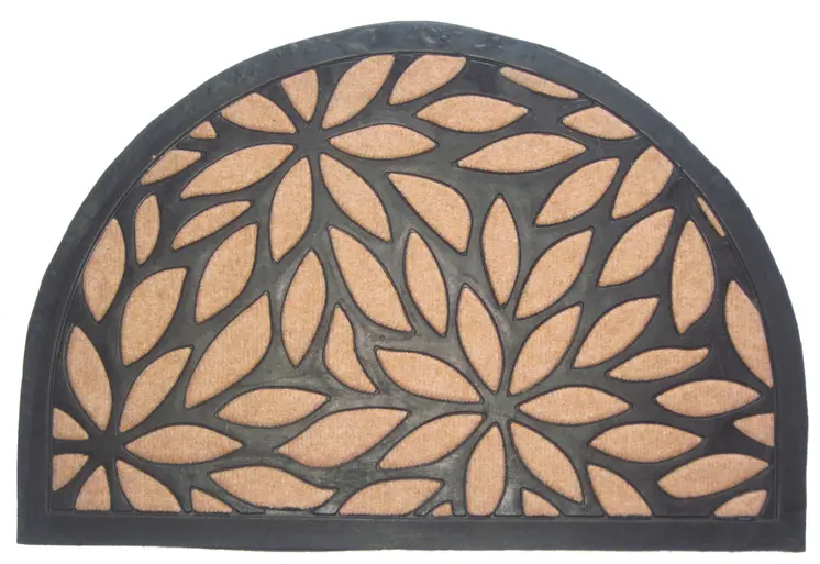 24" X 36" Black And Brown Rubber and Coir Abstract Outdoor Semi Circle Door Mat