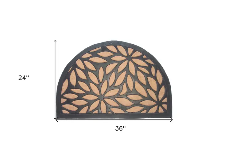 24" X 36" Black And Brown Rubber and Coir Abstract Outdoor Semi Circle Door Mat