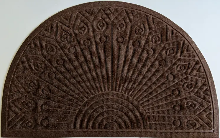 24" X 36" Brown Synthetic Fiber Abstract Outdoor Semi Circle Door Mat