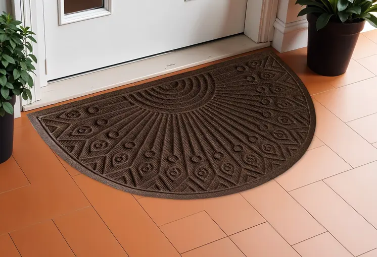 24" X 36" Brown Synthetic Fiber Abstract Outdoor Semi Circle Door Mat