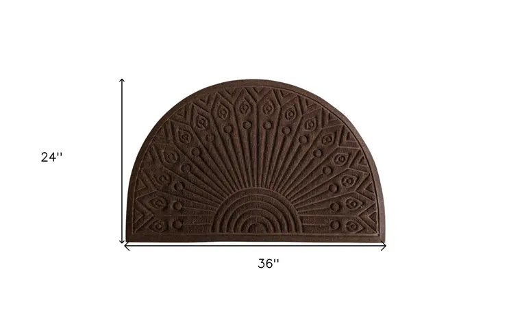 24" X 36" Brown Synthetic Fiber Abstract Outdoor Semi Circle Door Mat