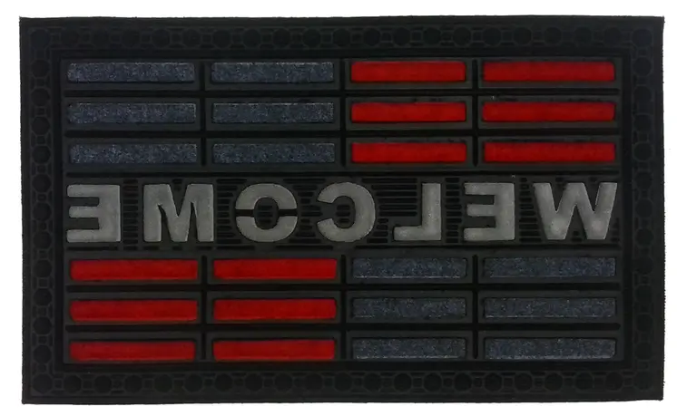 18" X 30" Gray and Red Synthetic Fiber Abstract Outdoor Door Mat
