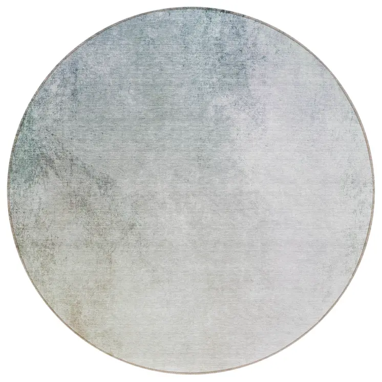 8' Beige Sky Blue And Teal Blue Round Ombre Washable Indoor Outdoor Area Rug