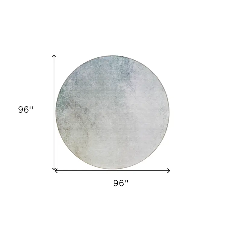 8' Beige Sky Blue And Teal Blue Round Ombre Washable Indoor Outdoor Area Rug