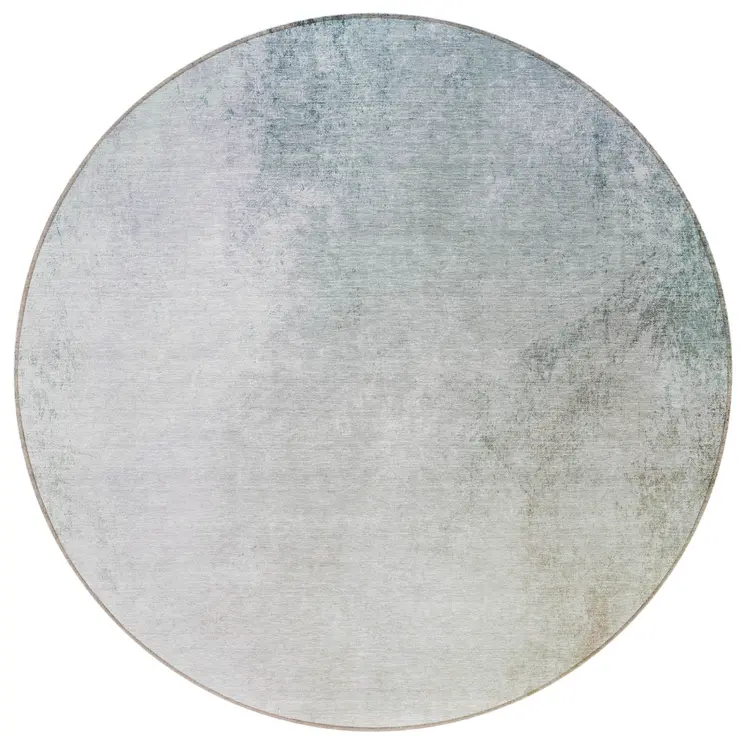 8' Beige Sky Blue And Teal Blue Round Ombre Washable Indoor Outdoor Area Rug