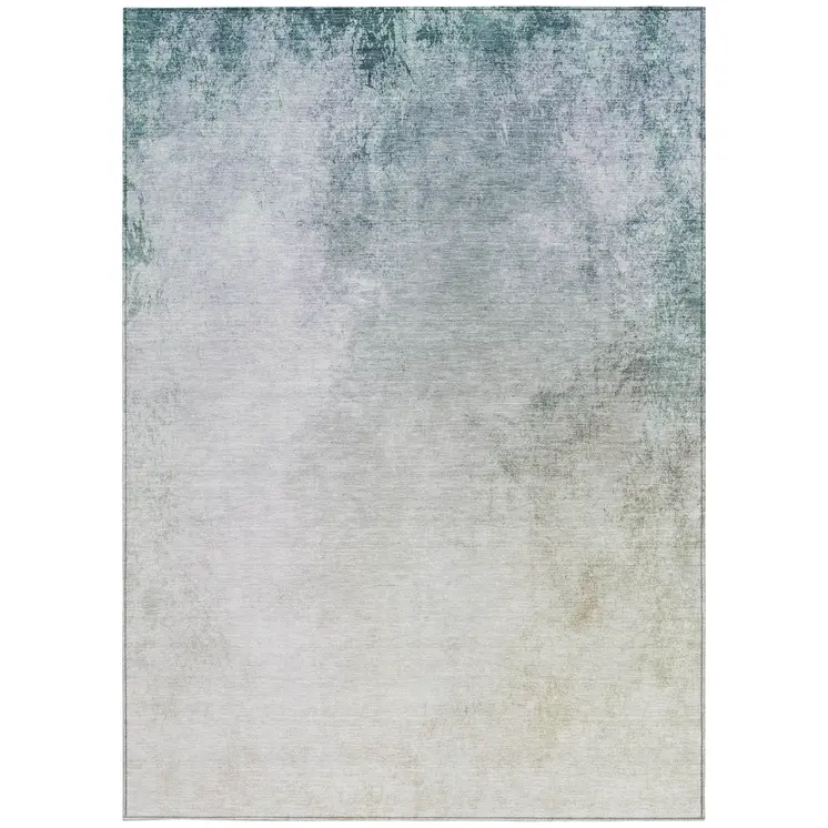9' X 12' Beige Sky Blue And Teal Blue Ombre Washable Indoor Outdoor Area Rug