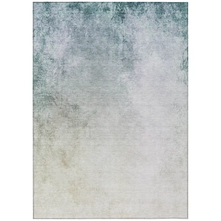 10' X 14' Beige Sky Blue And Teal Blue Ombre Washable Indoor Outdoor Area Rug