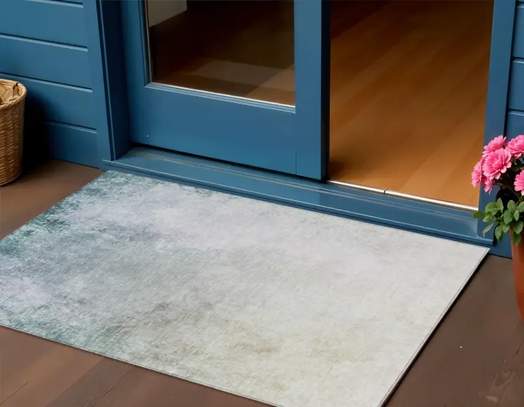 3' X 5' Navy Blue And Denim Blue Ombre Washable Indoor Outdoor Area Rug