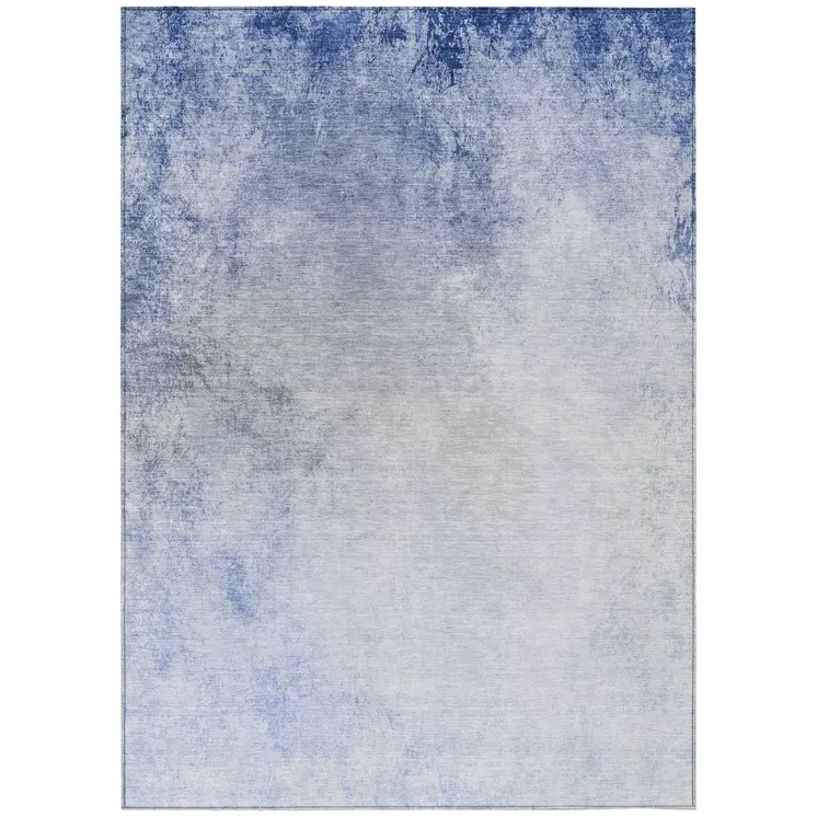 3' X 5' Navy Blue And Denim Blue Ombre Washable Indoor Outdoor Area Rug