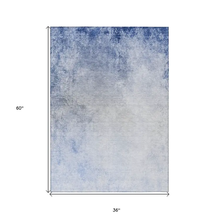 3' X 5' Navy Blue And Denim Blue Ombre Washable Indoor Outdoor Area Rug