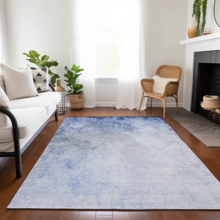 3' X 5' Navy Blue And Denim Blue Ombre Washable Indoor Outdoor Area Rug