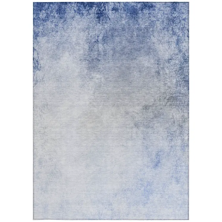 5' X 8' Navy Blue And Denim Blue Ombre Washable Indoor Outdoor Area Rug