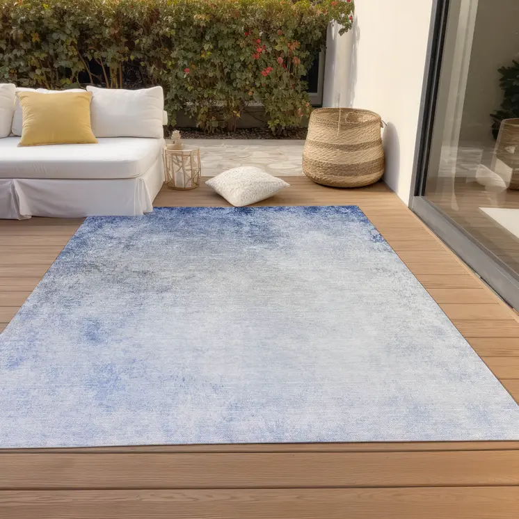 5' X 8' Navy Blue And Denim Blue Ombre Washable Indoor Outdoor Area Rug