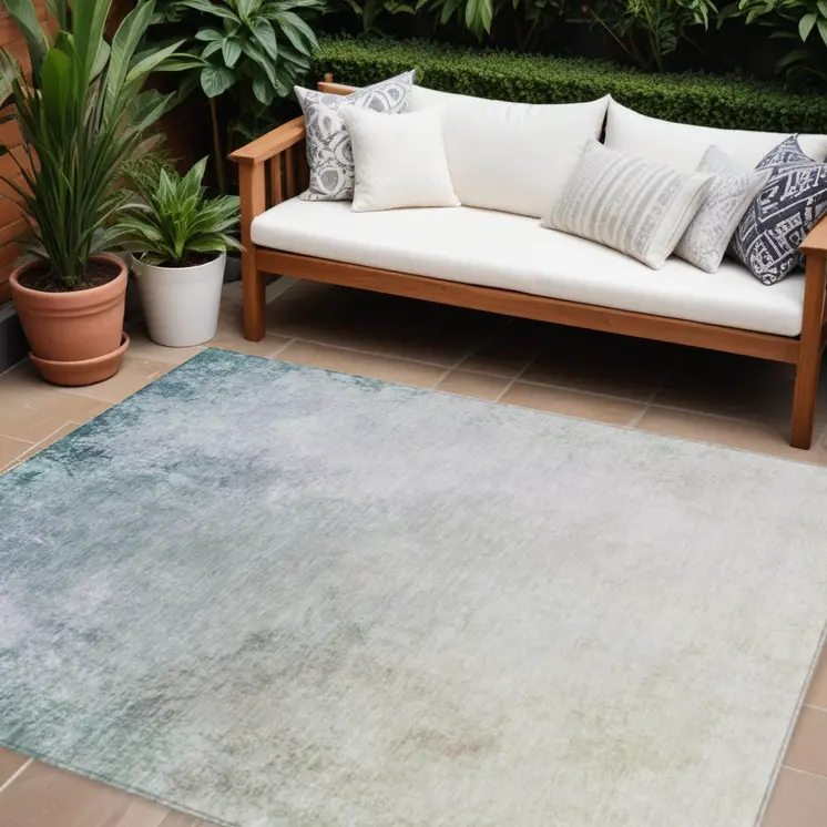 10' X 14' Navy Blue And Denim Blue Ombre Washable Indoor Outdoor Area Rug