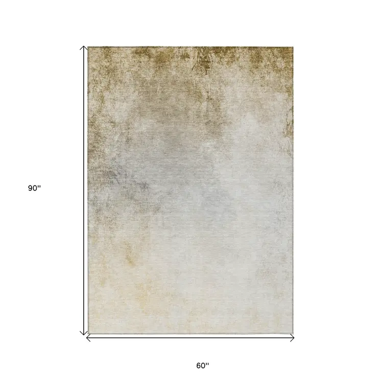 5' X 8' Taupe Beige And Ivory Ombre Washable Indoor Outdoor Area Rug