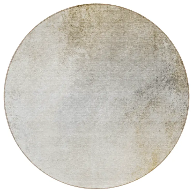 8' Taupe Beige And Ivory Round Ombre Washable Indoor Outdoor Area Rug