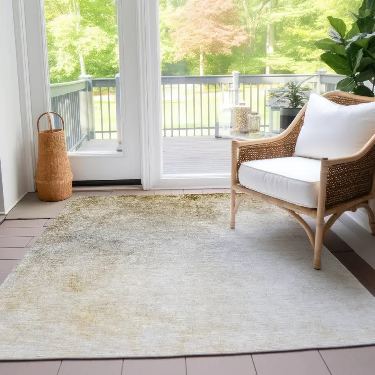 9' X 12' Taupe Beige And Ivory Ombre Washable Indoor Outdoor Area Rug