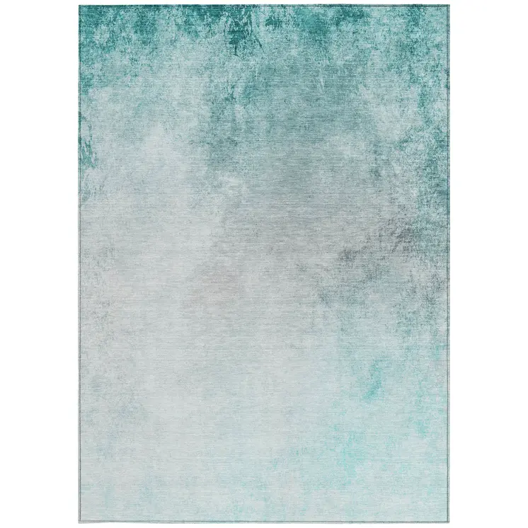 5' X 8' Teal Blue Aqua And Gray Ombre Washable Indoor Outdoor Area Rug