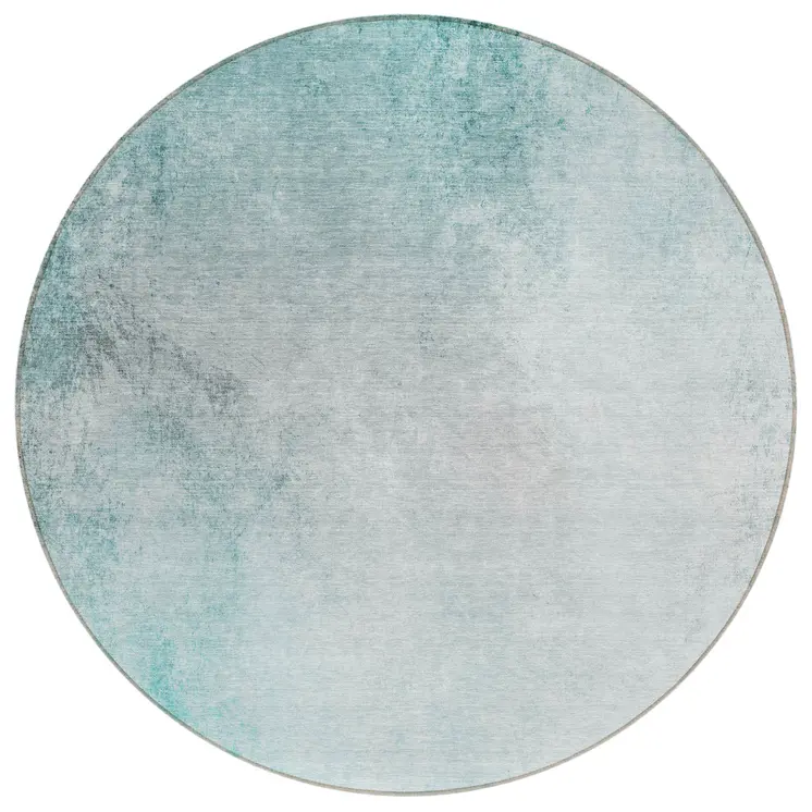 8' Teal Blue Aqua And Gray Round Ombre Washable Indoor Outdoor Area Rug