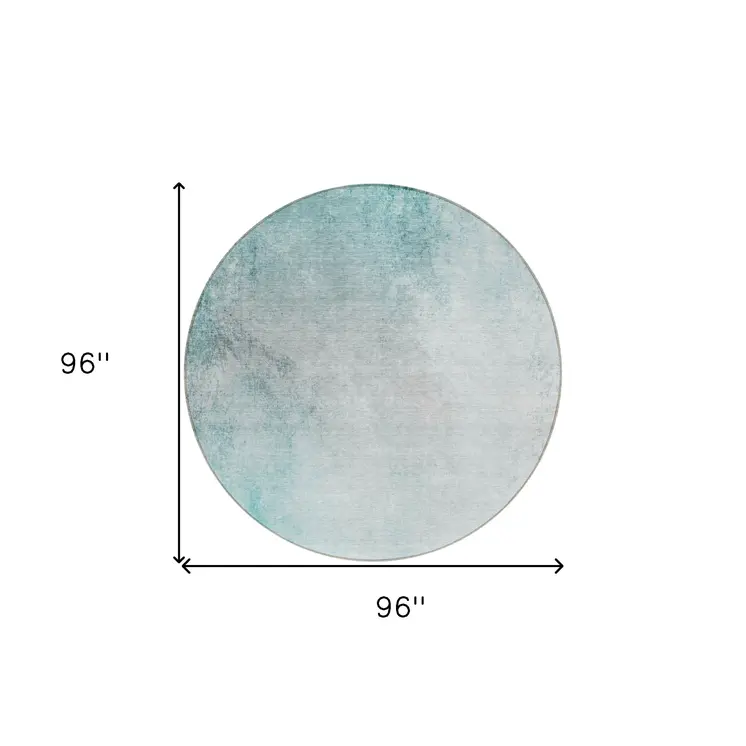 8' Teal Blue Aqua And Gray Round Ombre Washable Indoor Outdoor Area Rug