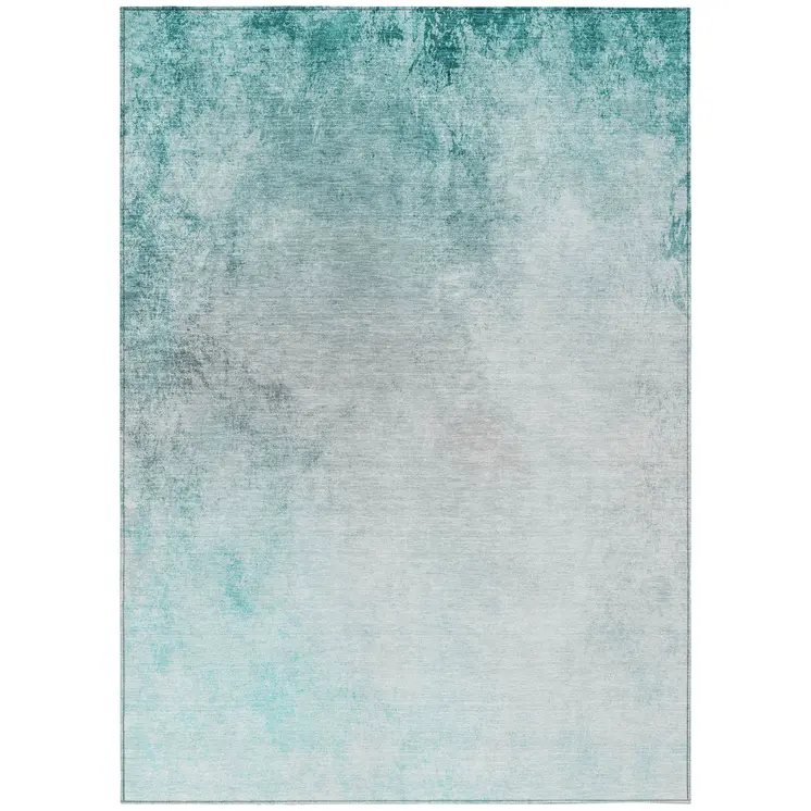 8' X 10' Teal Blue Aqua And Gray Ombre Washable Indoor Outdoor Area Rug