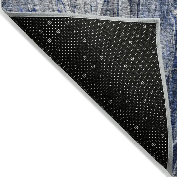 3' X 5' Denim Blue And Navy Blue Abstract Washable Indoor Outdoor Area Rug