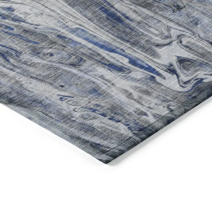 3' X 5' Denim Blue And Navy Blue Abstract Washable Indoor Outdoor Area Rug