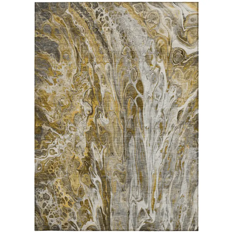 10' X 14' Brown Taupe And Gold Abstract Washable Indoor Outdoor Area Rug