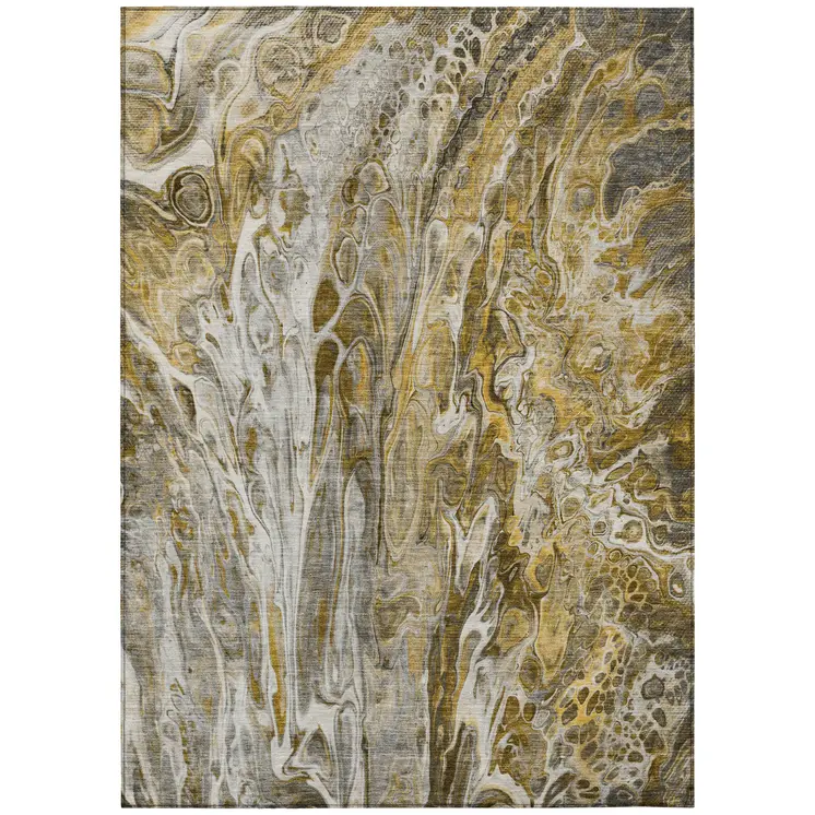 10' X 14' Brown Taupe And Gold Abstract Washable Indoor Outdoor Area Rug