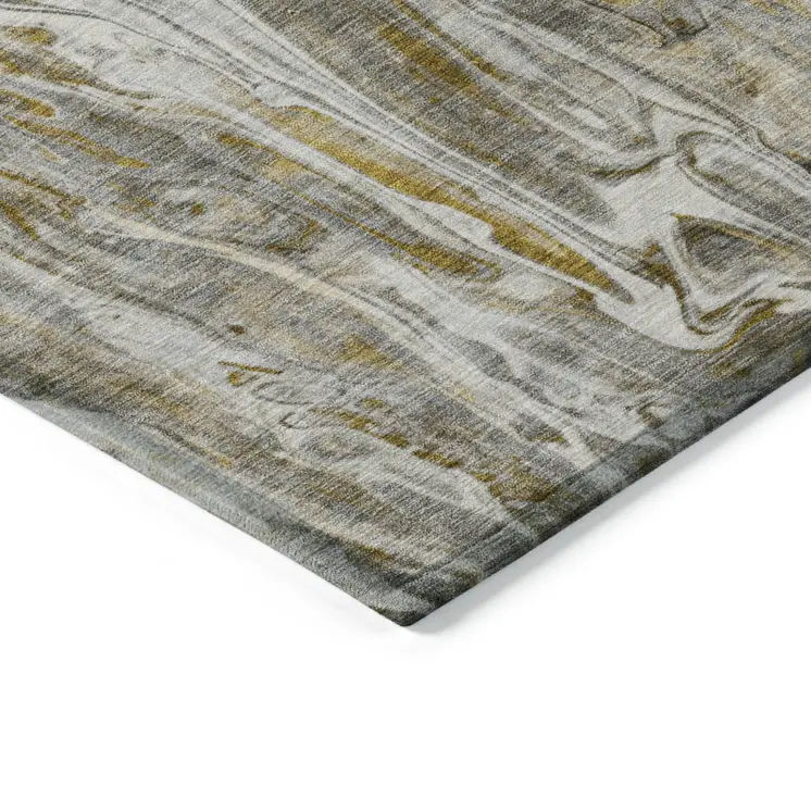 10' X 14' Brown Taupe And Gold Abstract Washable Indoor Outdoor Area Rug
