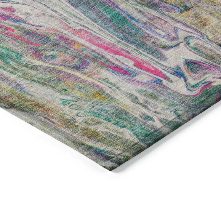 10' X 14' Green Gold And White Abstract Washable Indoor Outdoor Area Rug