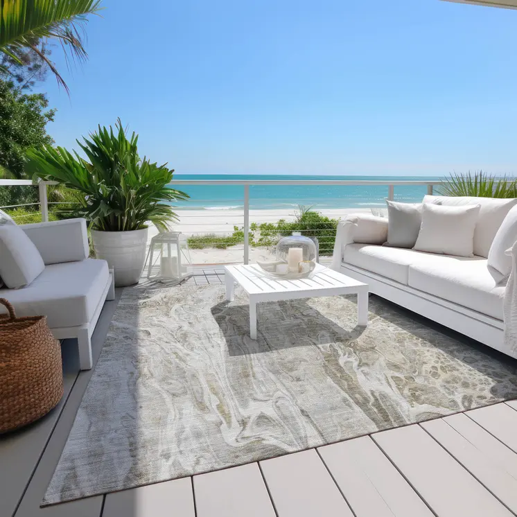 3' X 5' Taupe Beige And Ivory Abstract Washable Indoor Outdoor Area Rug