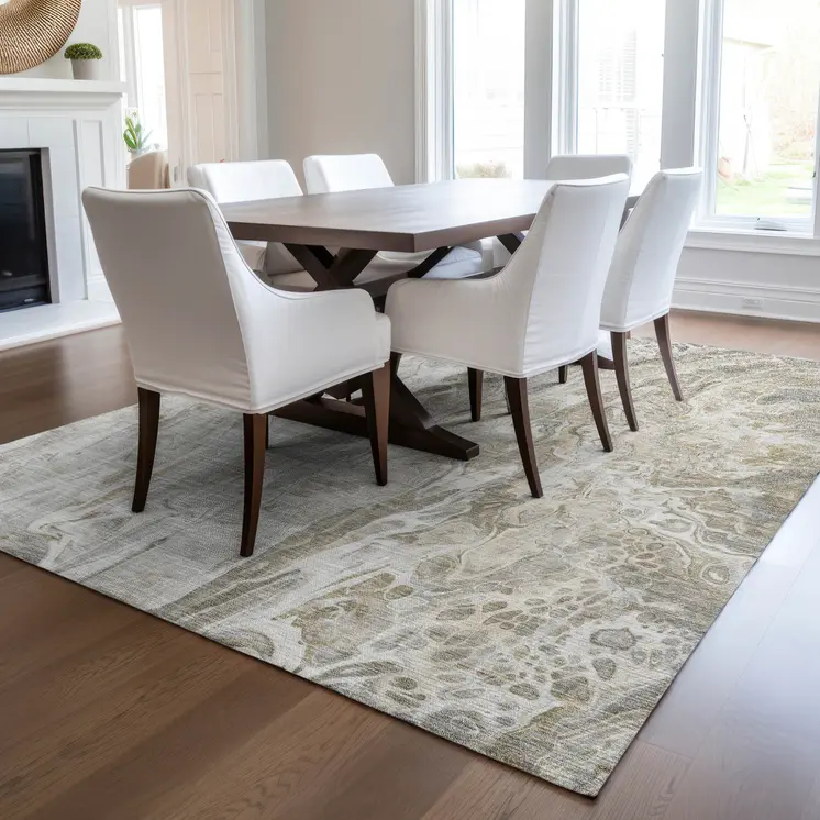 3' X 5' Taupe Beige And Ivory Abstract Washable Indoor Outdoor Area Rug