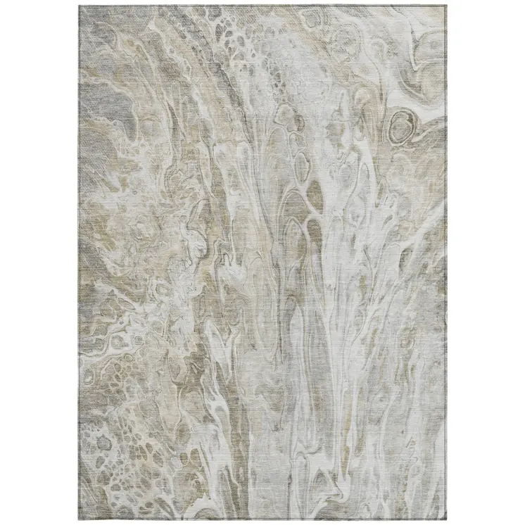5' X 8' Taupe Beige And Ivory Abstract Washable Indoor Outdoor Area Rug
