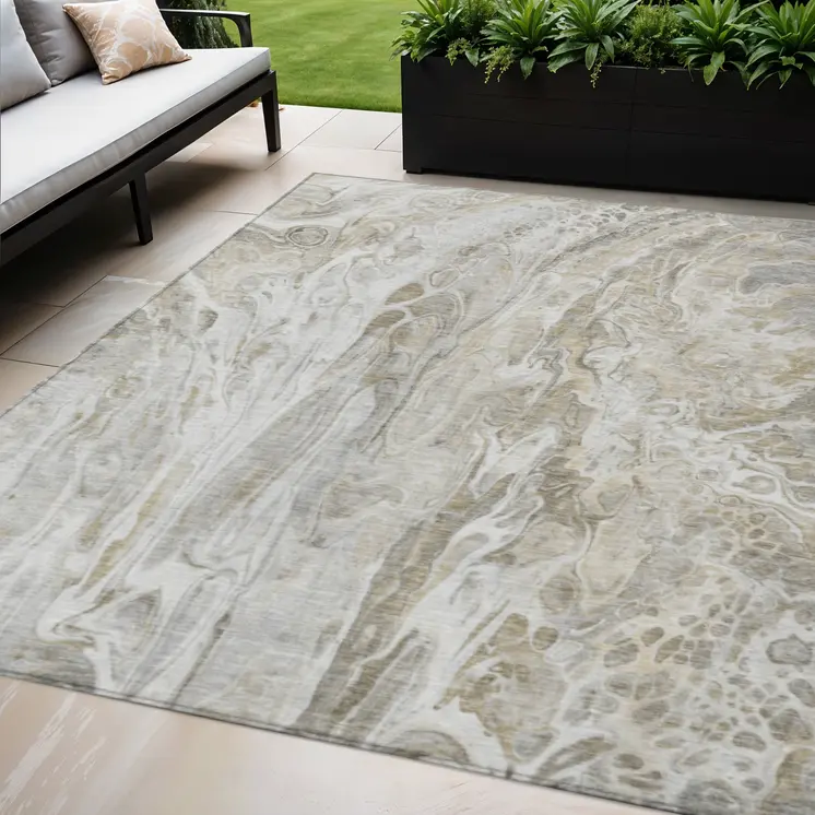 5' X 8' Taupe Beige And Ivory Abstract Washable Indoor Outdoor Area Rug