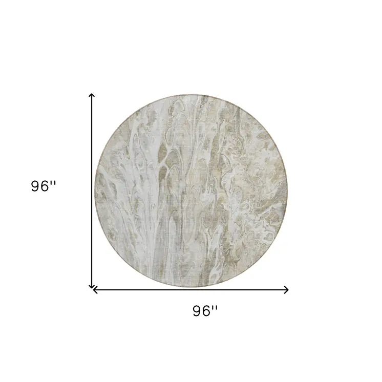 8' Taupe Beige And Ivory Round Abstract Washable Indoor Outdoor Area Rug