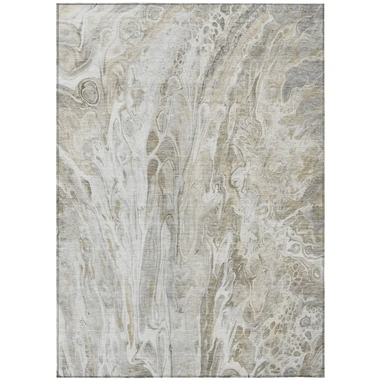 8' X 10' Taupe Beige And Ivory Abstract Washable Indoor Outdoor Area Rug